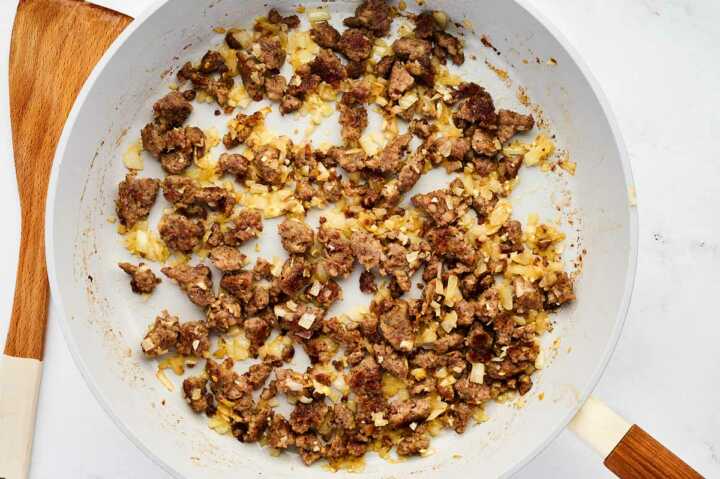 browned sausage in skillet