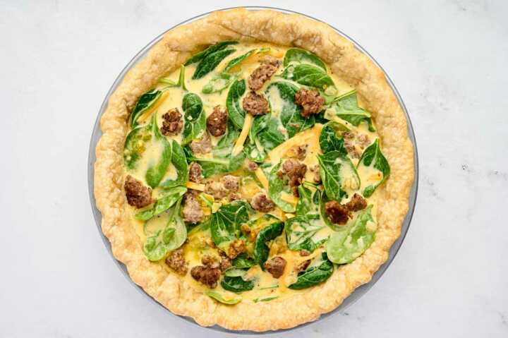 unbaked sausage spinach quiche