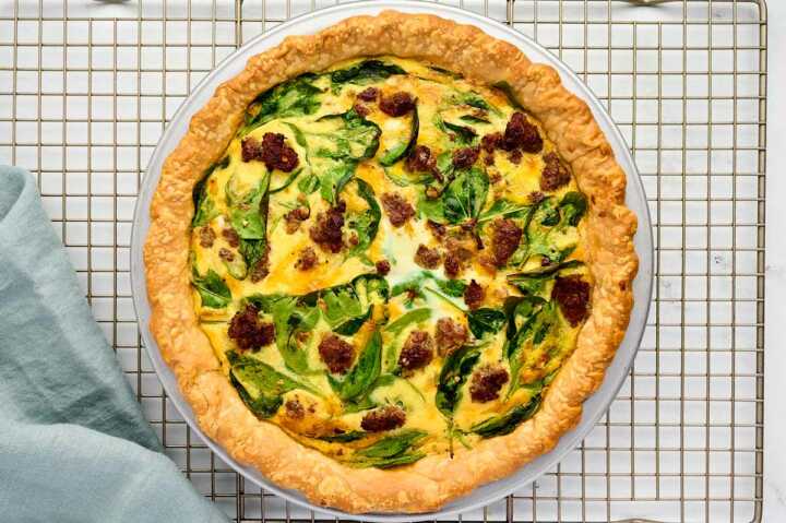 baked quiche on wire rack