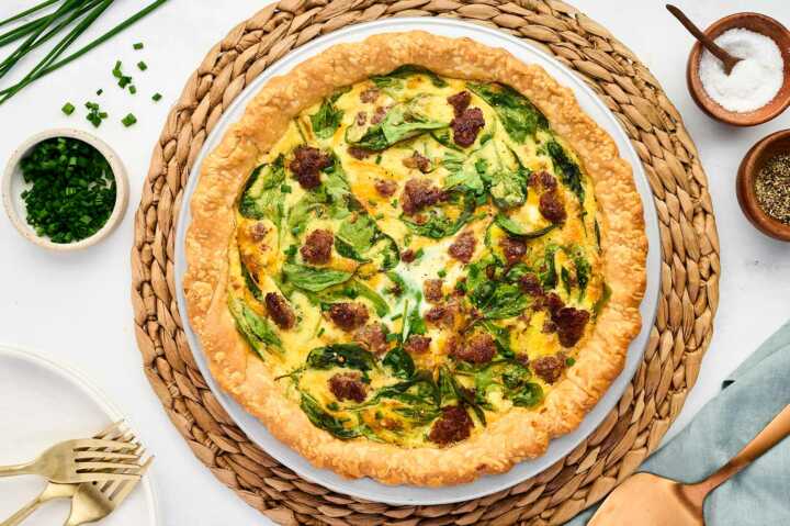 sausage spinach quiche being served