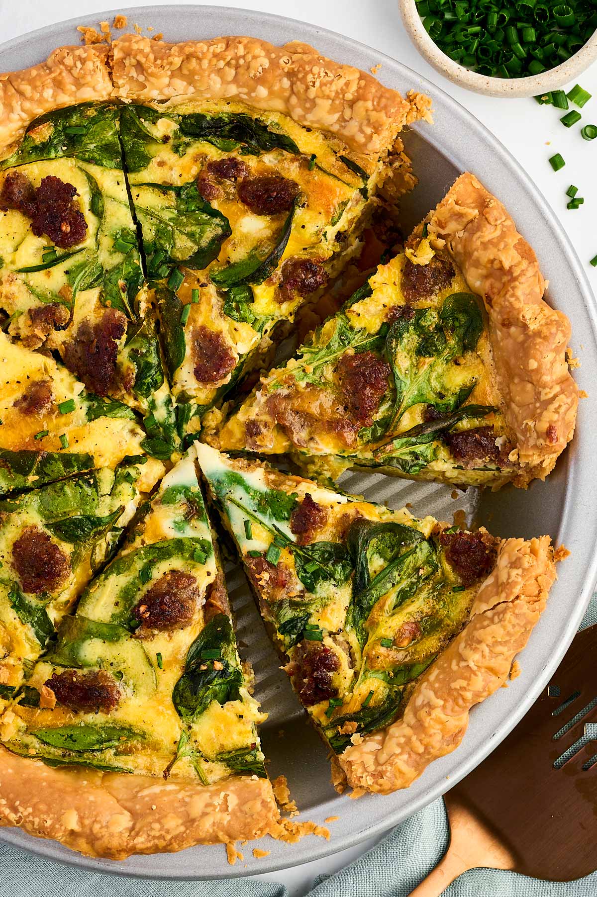 sliced sausage spinach quiche