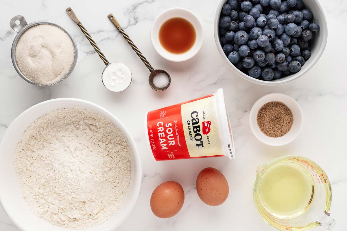 ingredients for sour cream blueberry muffins