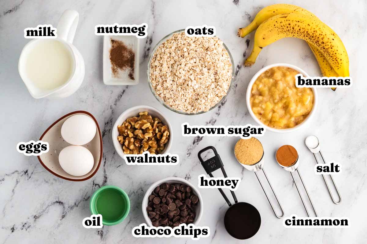 ingredients for banana nut baked oatmeal cups