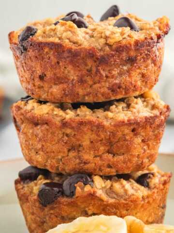 baked oatmeal cups stacked on plate