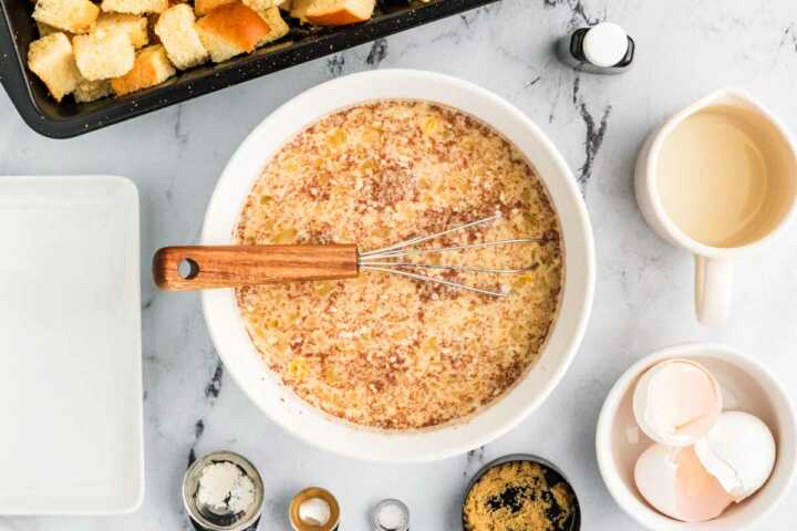 preparations for brioche French toast casserole