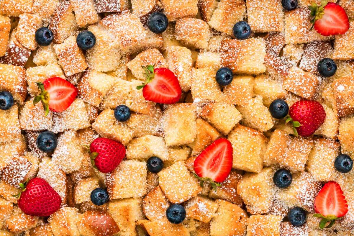 overhead close up of brioche French toast casserole