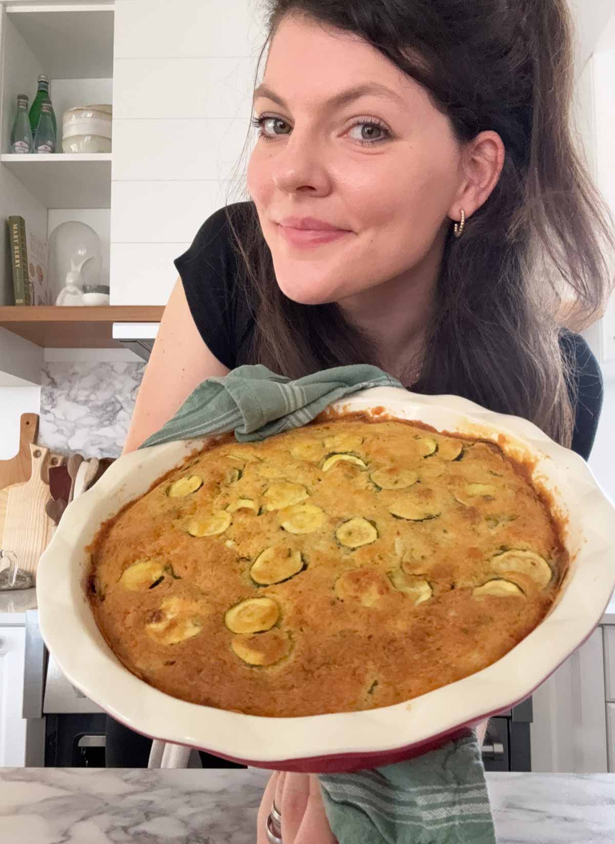 showing zucchini pie to the world