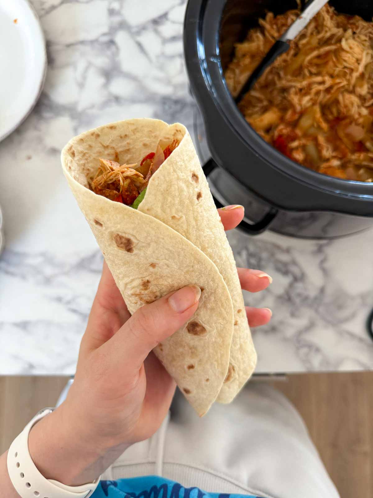 holding a chicken fajita