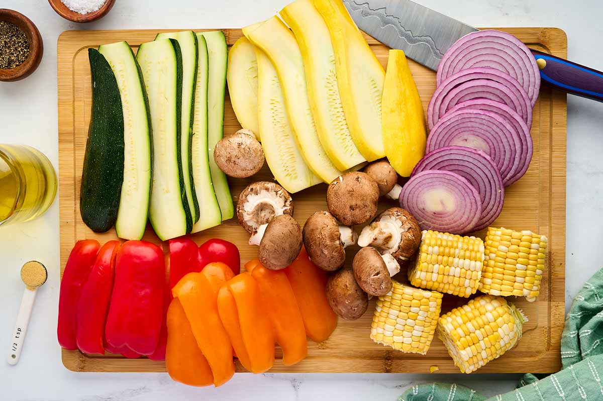 vegetables cut up for grilling