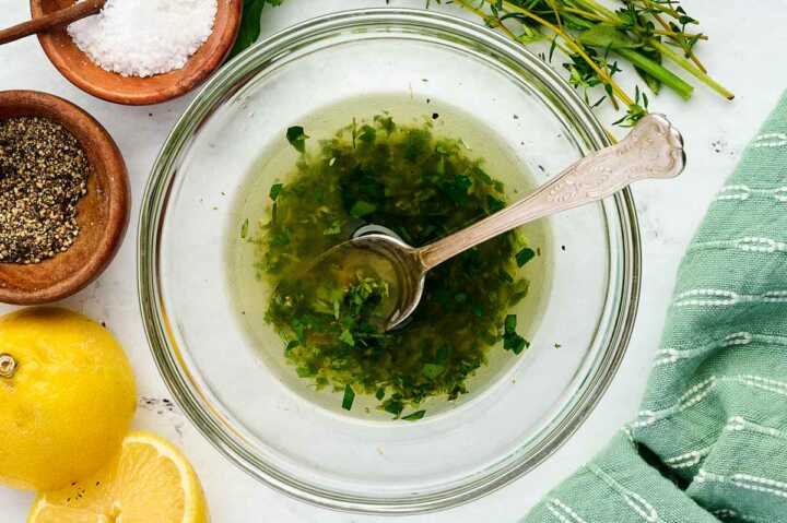 herb oil in small bowl