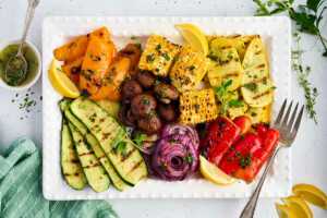 grilled vegetables on white platter