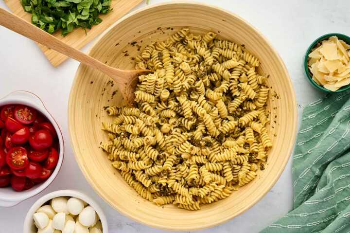 pasta and pesto in bowl