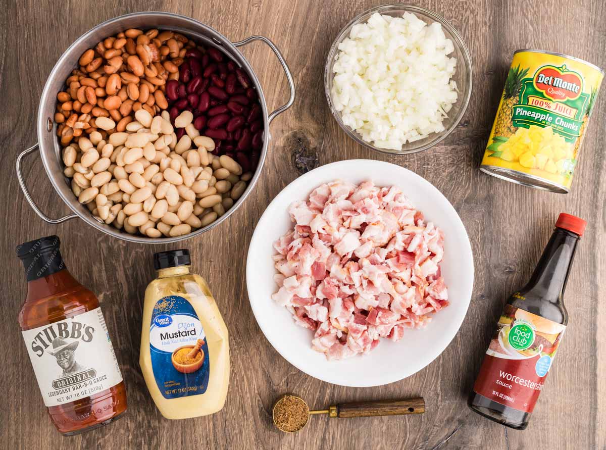 ingredients for slow cooker pineapple baked beans
