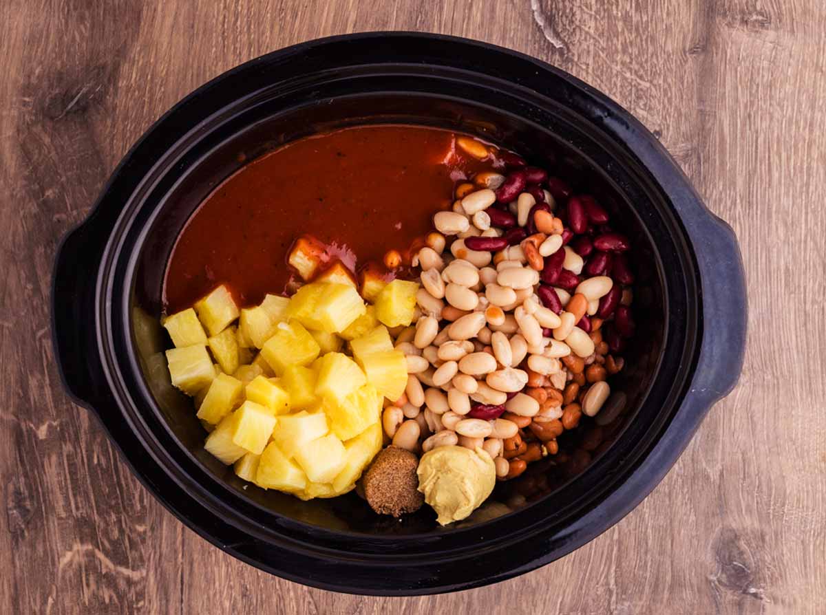 slow cooker baked beans before cooking