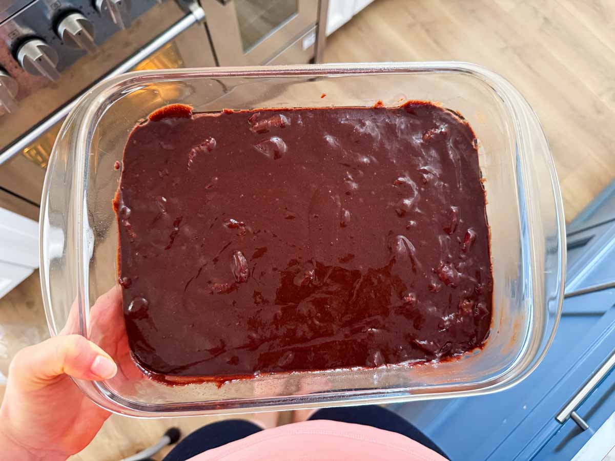 unbaked pan of brownies