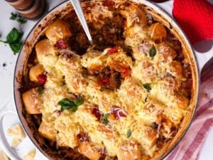 pizza casserole being served