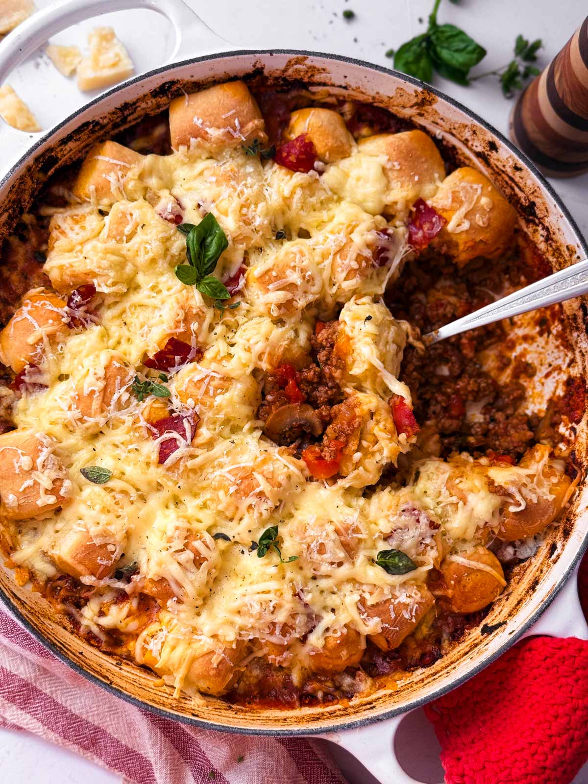 pizza casserole being served