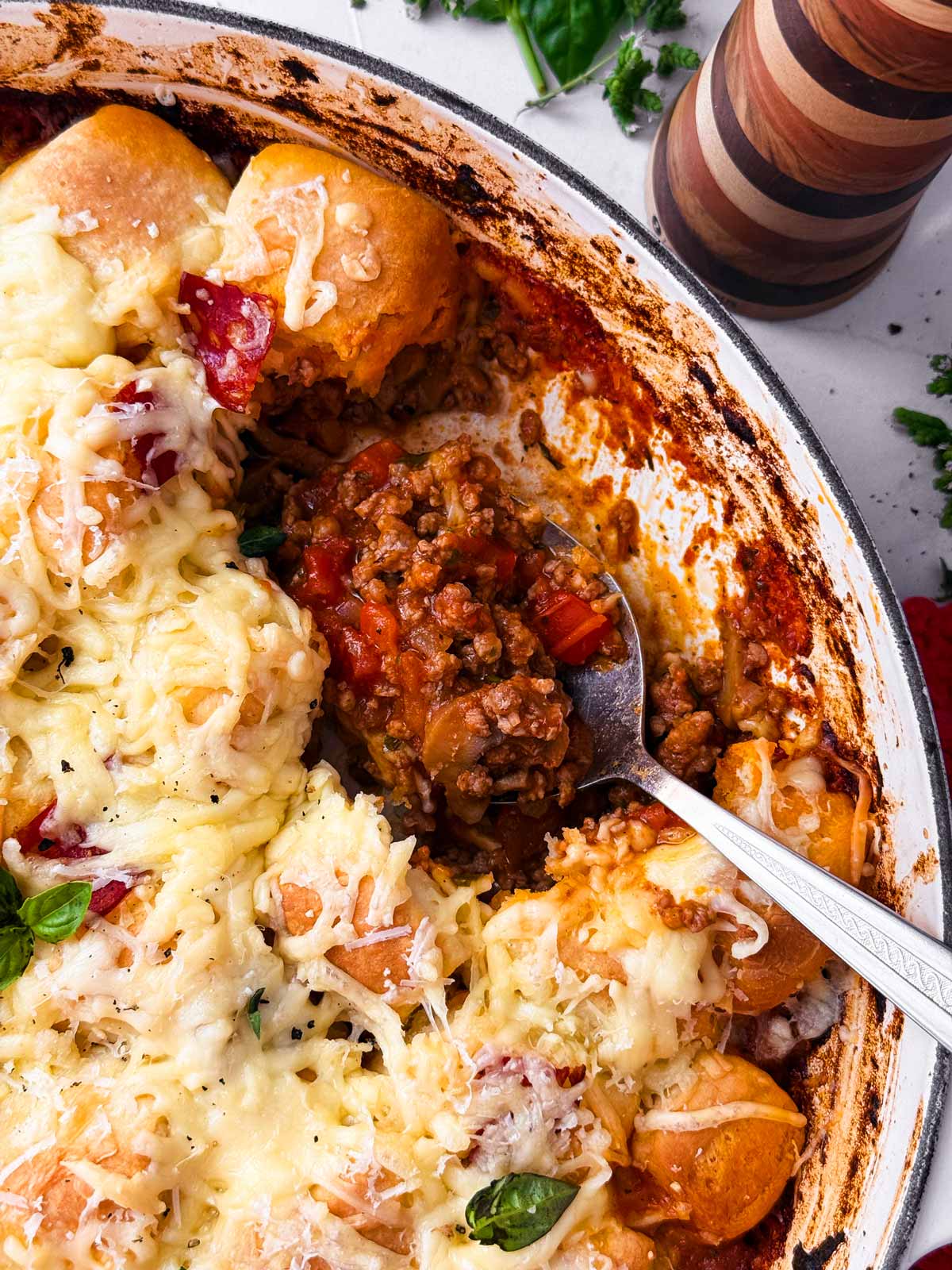 scooping filling from skillet