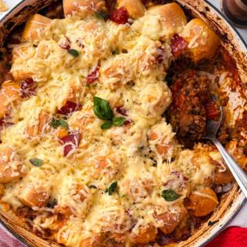 pizza casserole with biscuit topping
