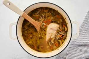 chicken soup before simmering