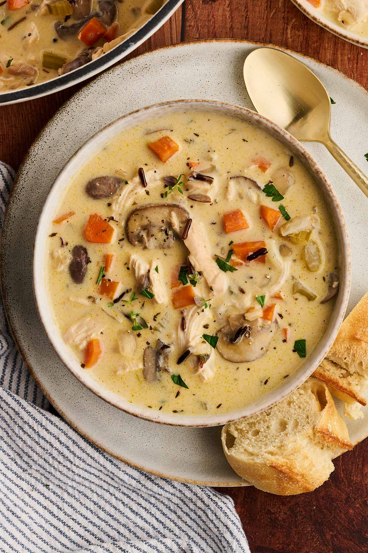bowl of chicken and wild rice soup