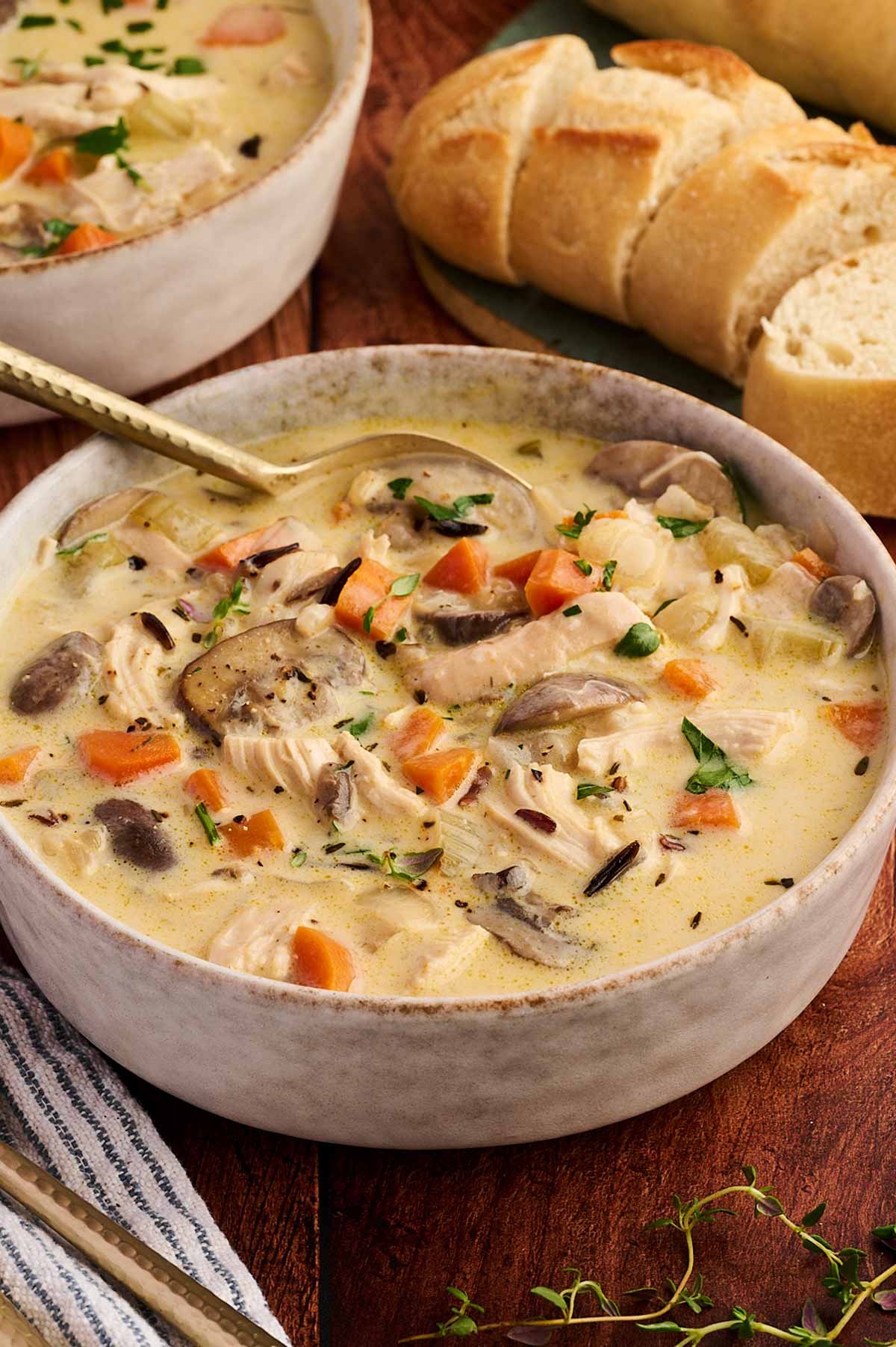 bowl of chicken and wild rice soup