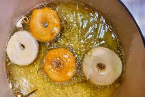 frying apple fritter rings