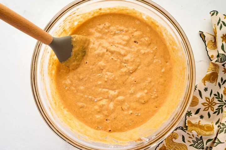 pumpkin pancake batter in bowl