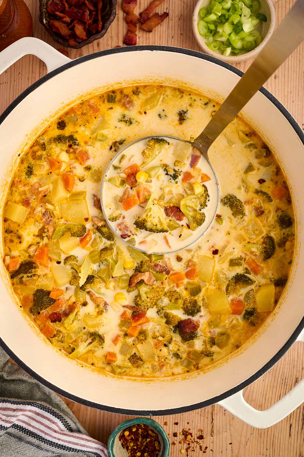 pot of harvest chowder being served