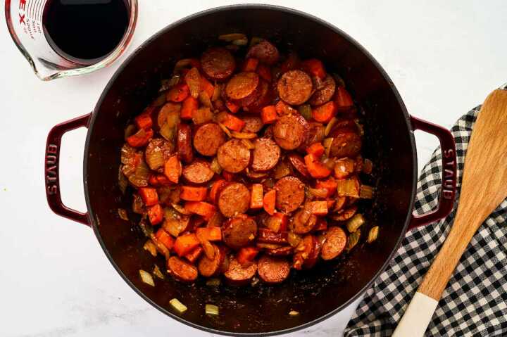 Sautéing the vegetables.