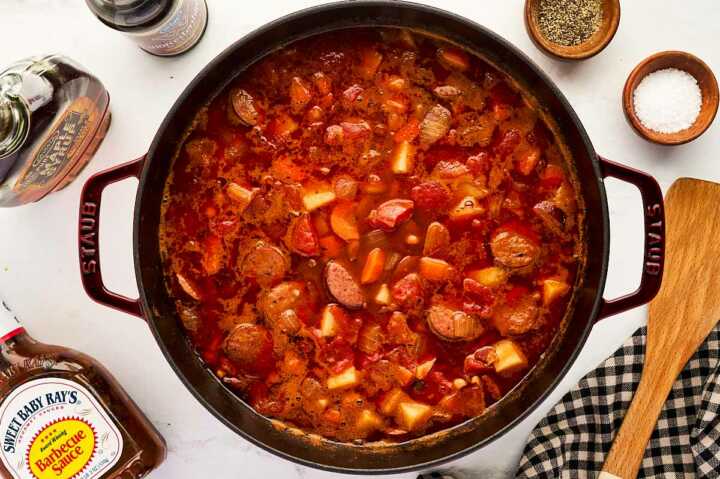 Simmering the stew.
