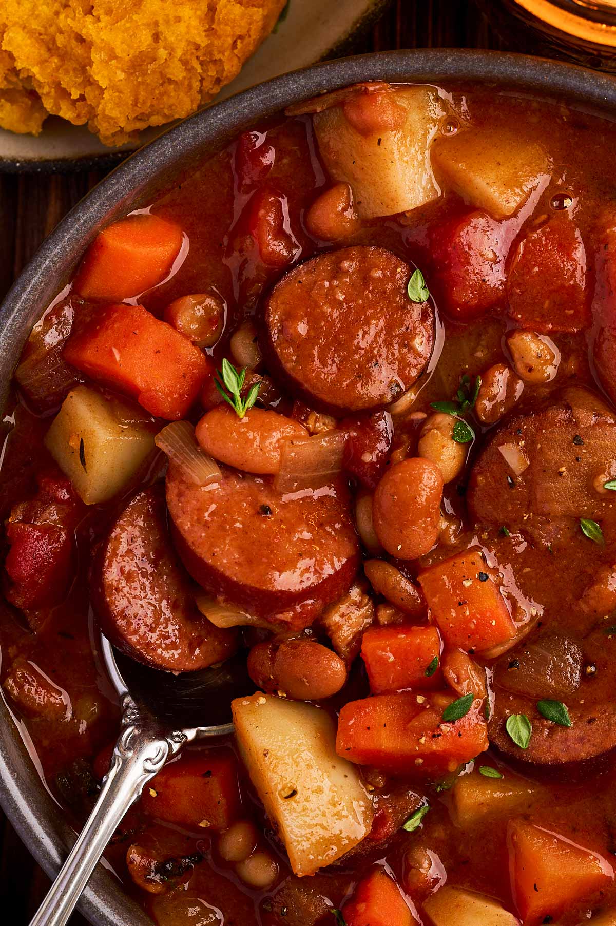 Spooning up some bonfire stew.
