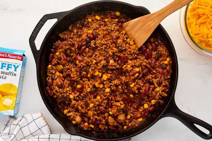 Simmering the chili.