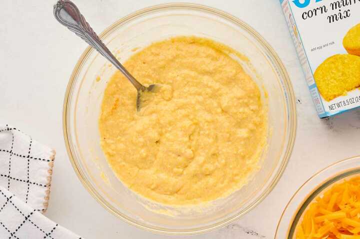 Mixing the cornbread batter.