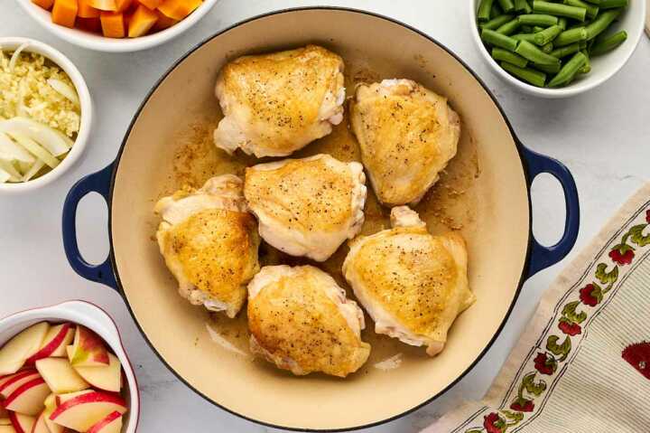 Just finished searing chicken thighs.
