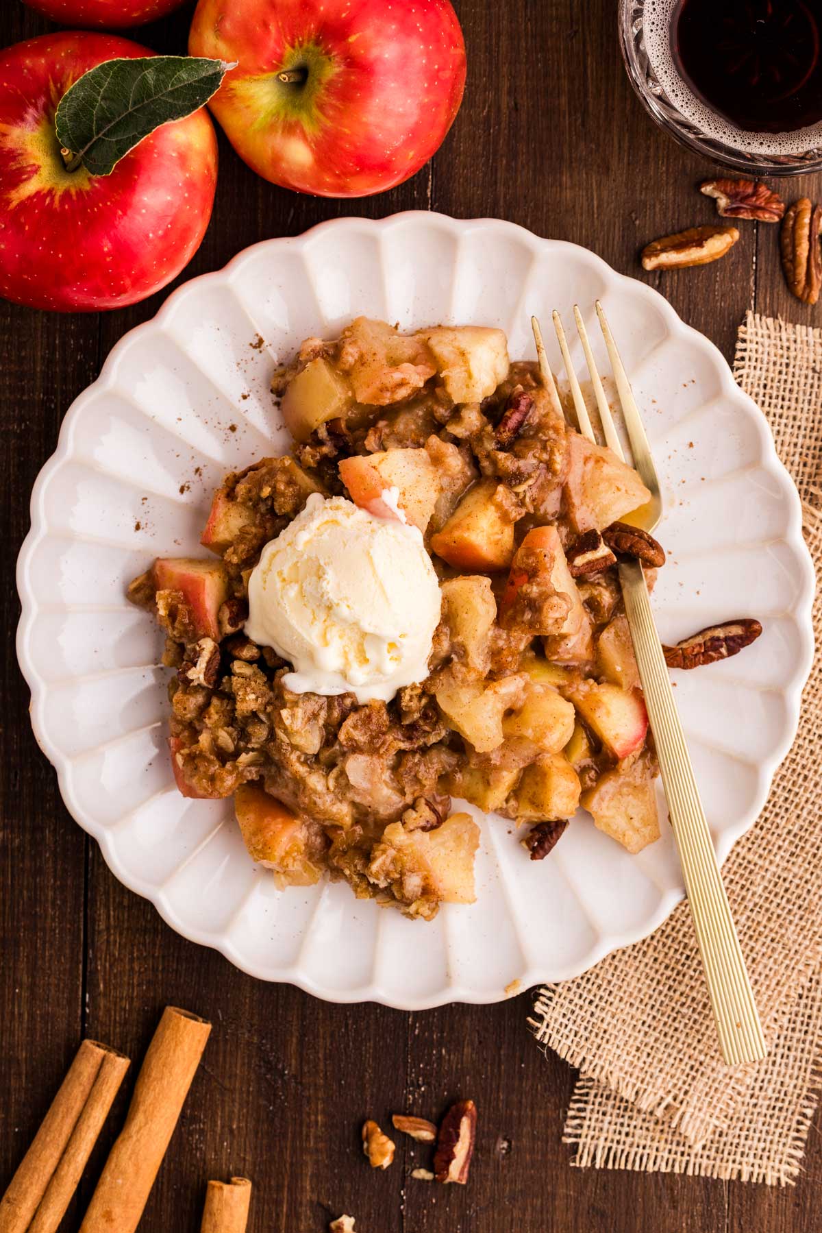 A cozy kitchen moment — the apple crisp right before we dig in.