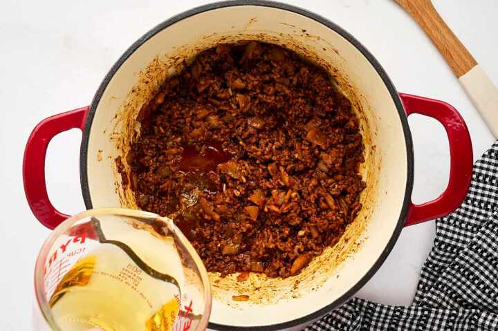 deglazed pot of ground beef
