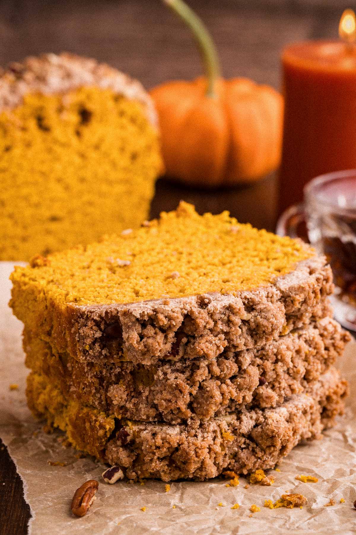 stack of pumpkin bread slices