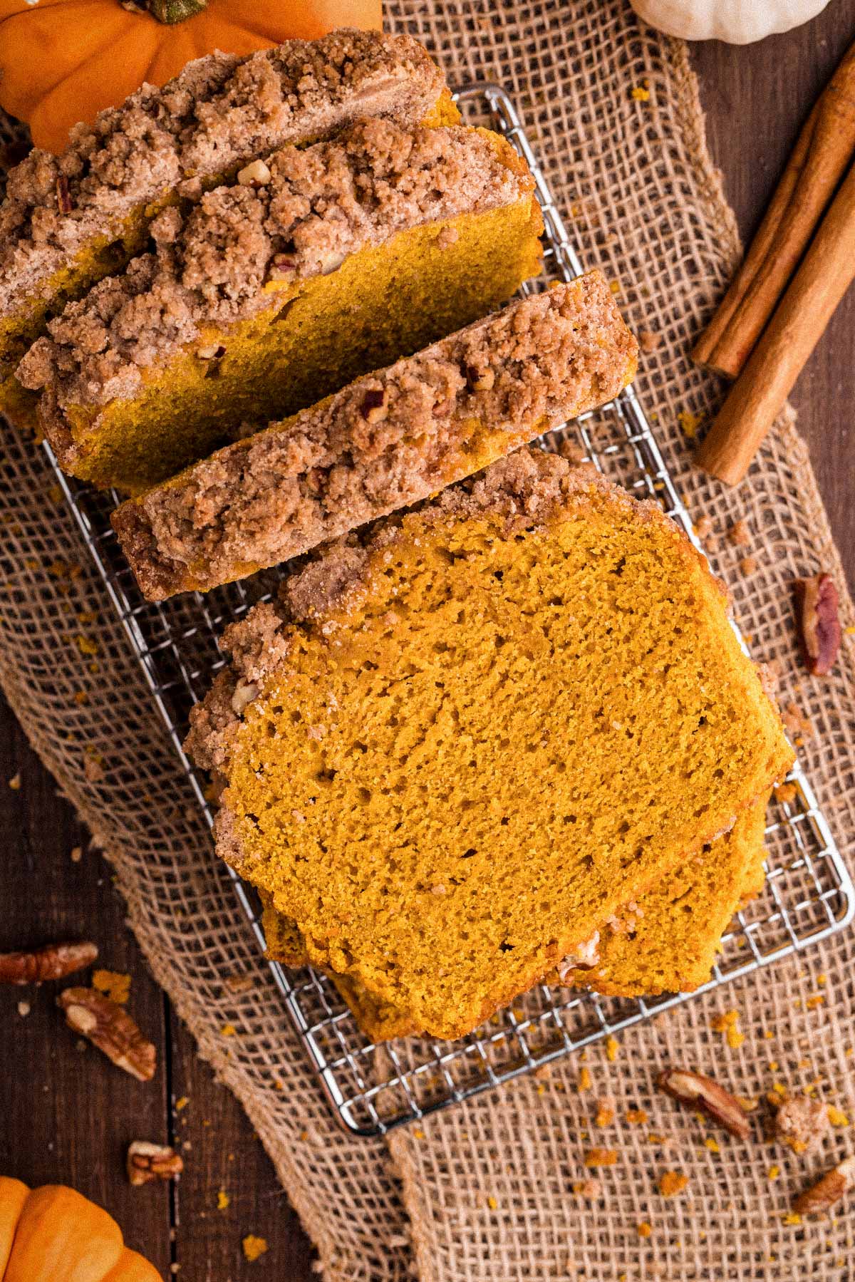 My pumpkin bread smells heavenly when slicing into it!