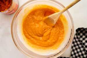 Mixing wet ingredients.