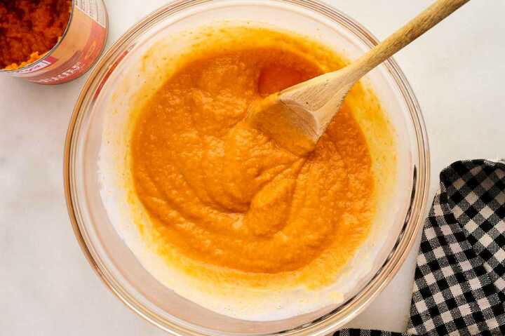 Mixing wet ingredients.