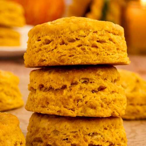 A stack of the flakiest pumpkin biscuits.