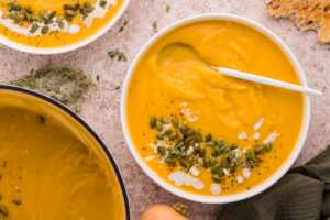 serving butternut squash soup