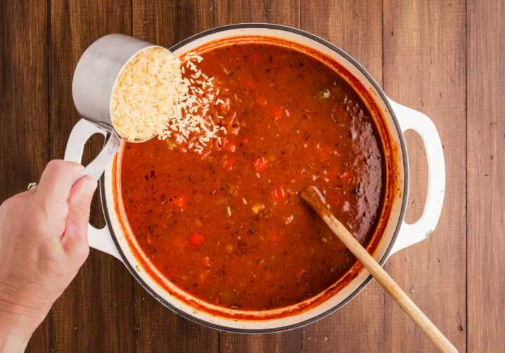 Adding rice to soup