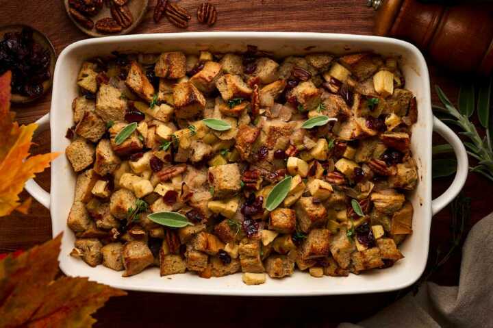 serving autumn harvest dressing on a cozy table