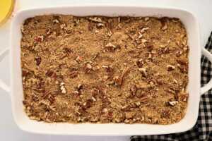 assembled cinnamon pecan coffee cake before baking