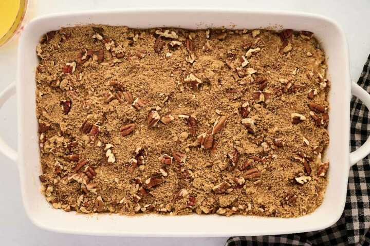 assembled cinnamon pecan coffee cake before baking