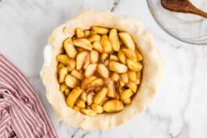 filled apple pie before adding the top crust