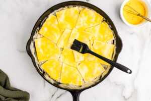 egg washed puff pastry turkey pot pie before baking