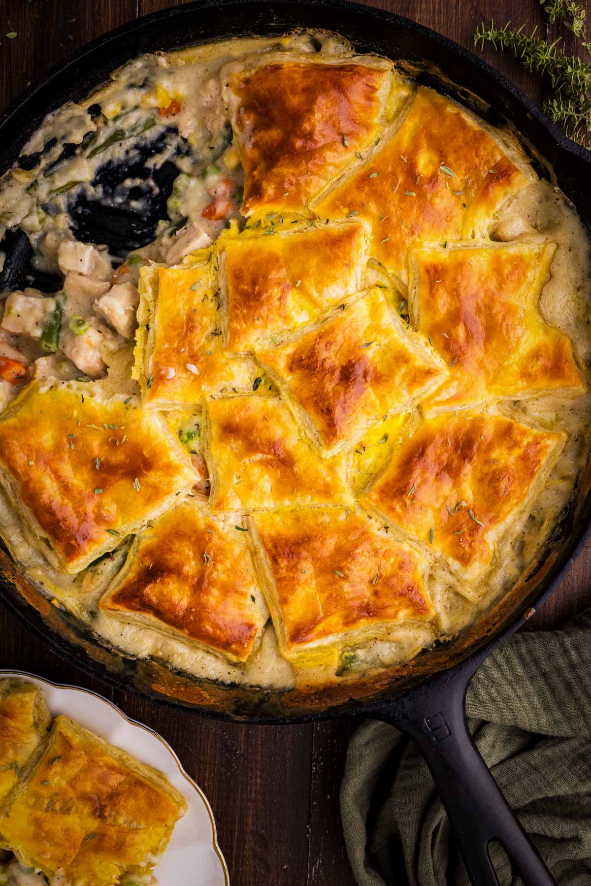 serving a pot pie made with leftover turkey